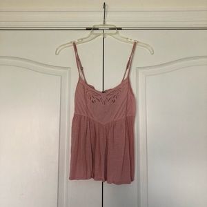 AEO Pink Peach Embroidered Tank Top